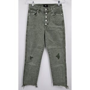 7 For All Mankind Jeans Women's 28 High‎ Waist Cropped Straight Green Pants